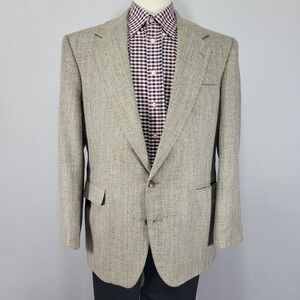 Haggar Imperial Men's Sport Coat Blazer Two Button Taupe Herringbone‎ Sz 44R